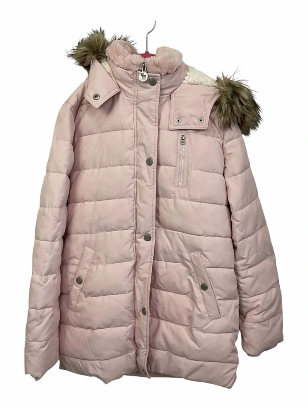 Abercrombie Kids Pink Sherpa Lined Faux Fur Hooded Puffer Jacket Size 15/16